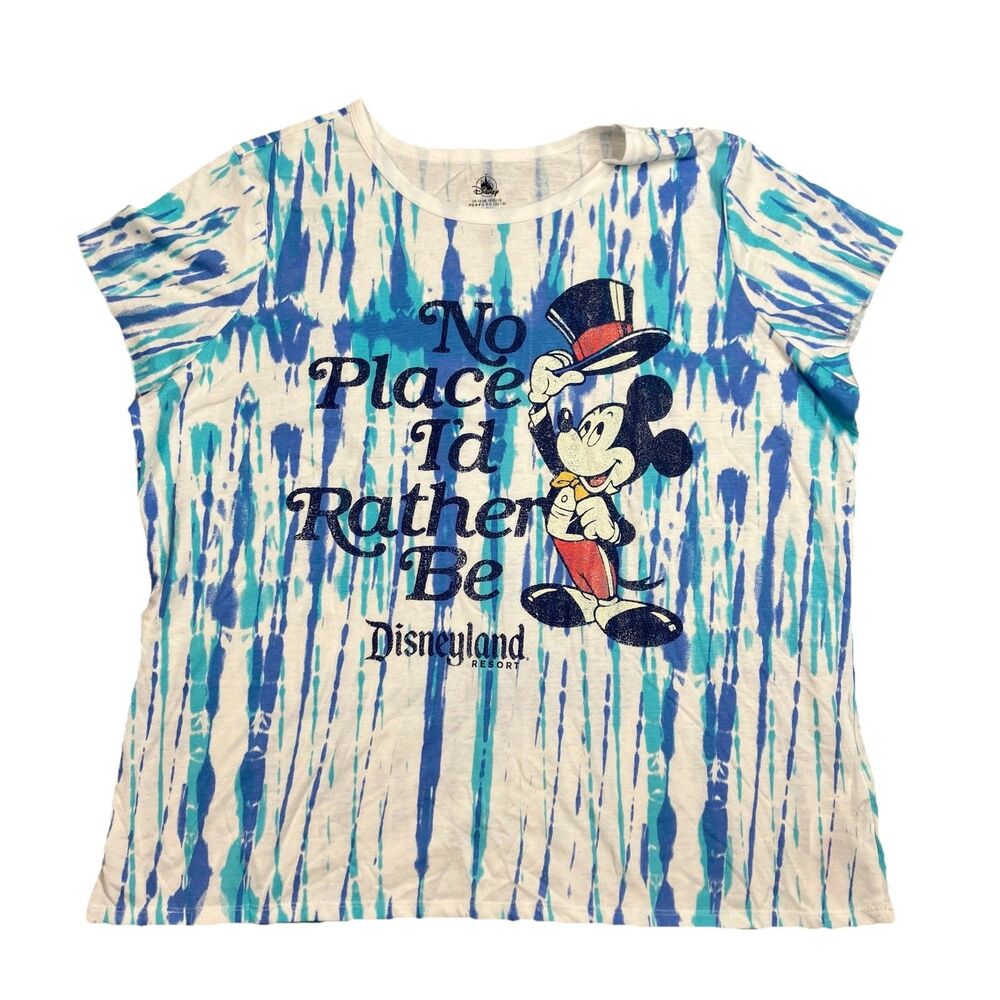 Disneyland Resort T-Shirt Womens 1X Blue Mickey Mouse No Place Id Rather Be Nwt
